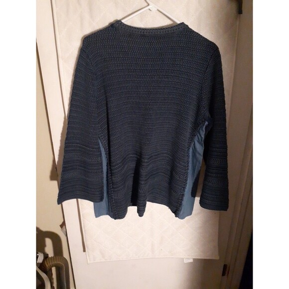 Coldwater Creek top LARGE Blue Textured Knit Contrast Trim Pullover Sweater L - Picture 6 of 8